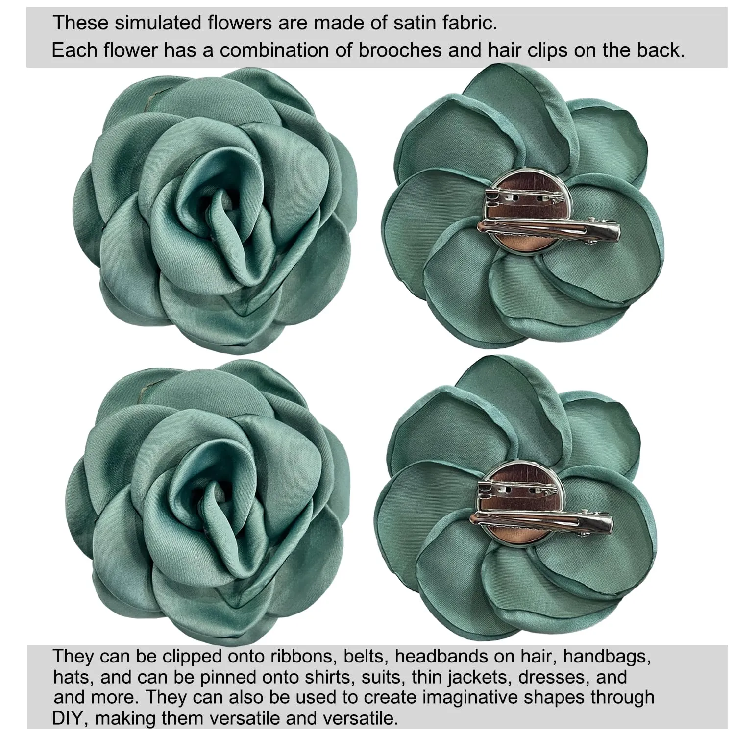 Sanrich Women's Brooches 4pcs Rose Flower Hair Clip Mexican Hair Flowers Clips Hairpin Brooch Tea Party Hats Headpieces (aqua blue)