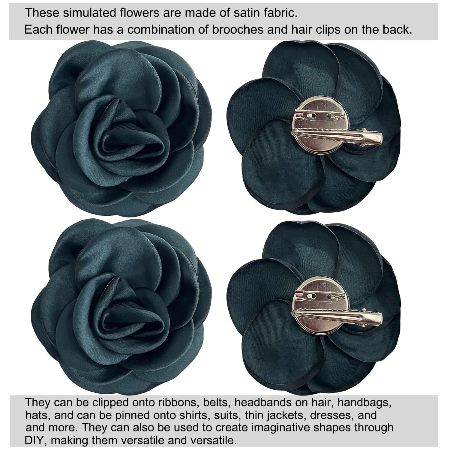 Sanrich Women's Brooches 4pcs Rose Flower Hair Clip Mexican Hair Flowers Clips Hairpin Brooch Tea Party Hats Headpieces (blackish green)