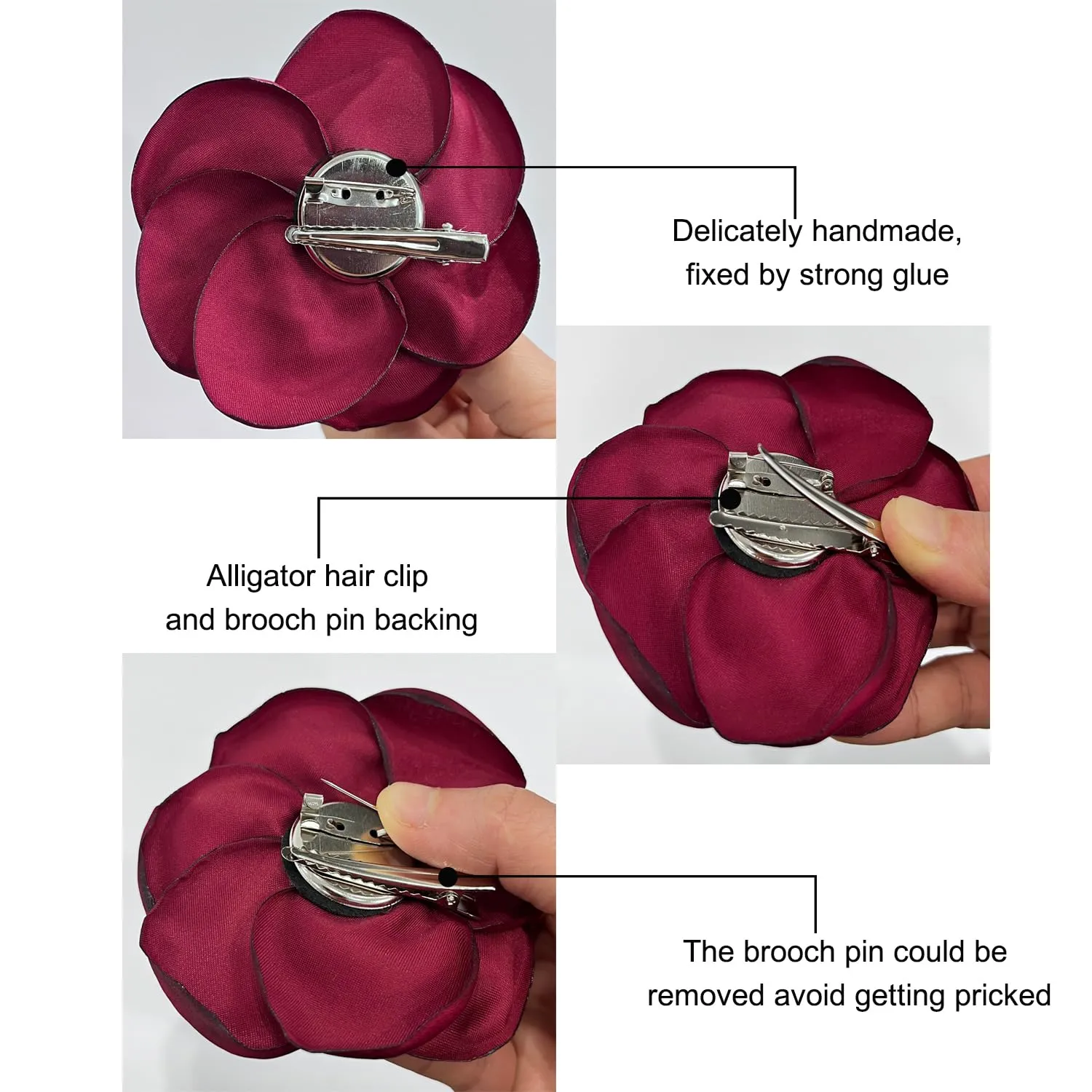 Sanrich Women's Brooches 4pcs Rose Flower Hair Clip Mexican Hair Flowers Clips Hairpin Brooch Tea Party Hats Headpieces (burgundy)