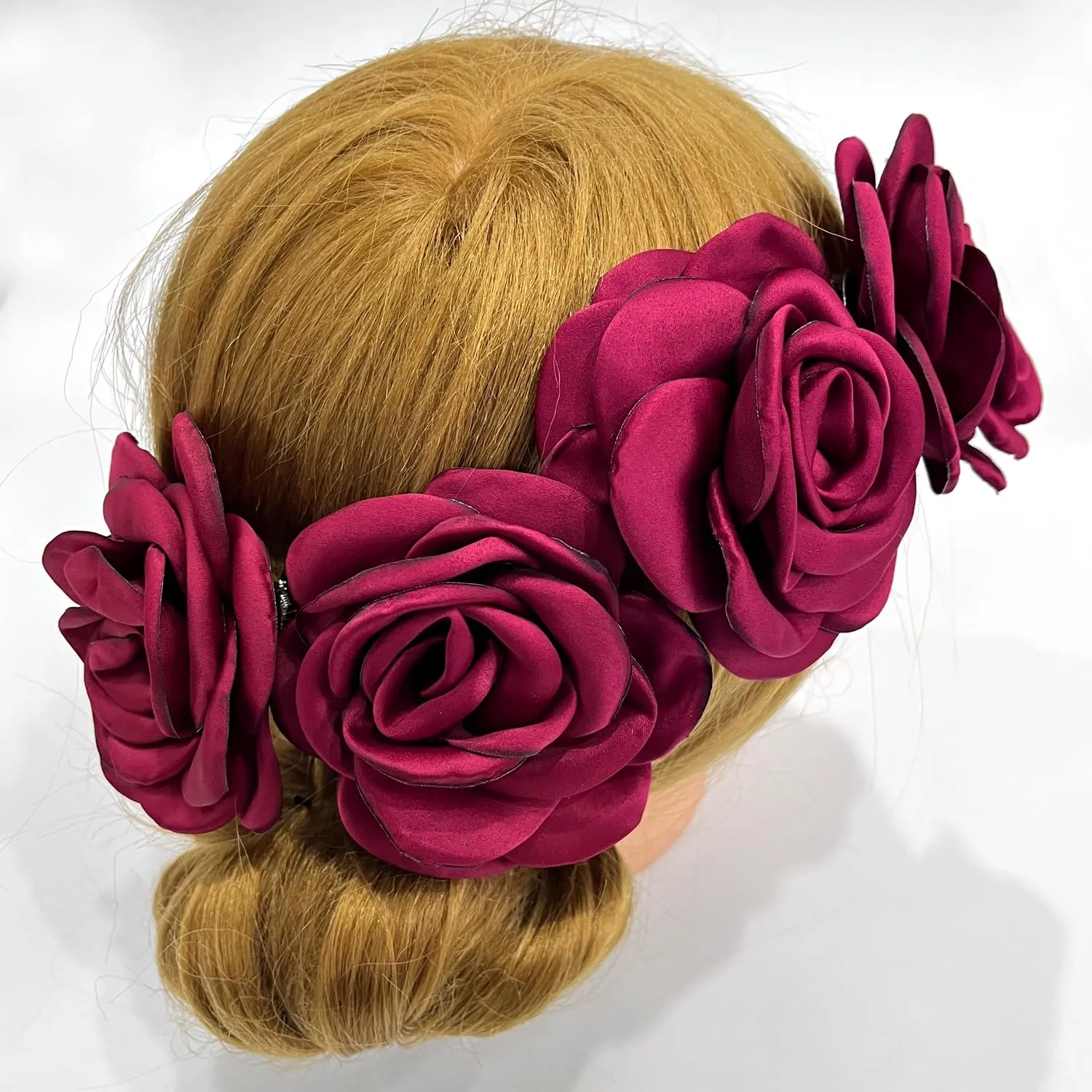 Sanrich Women's Brooches 4pcs Rose Flower Hair Clip Mexican Hair Flowers Clips Hairpin Brooch Tea Party Hats Headpieces (burgundy)