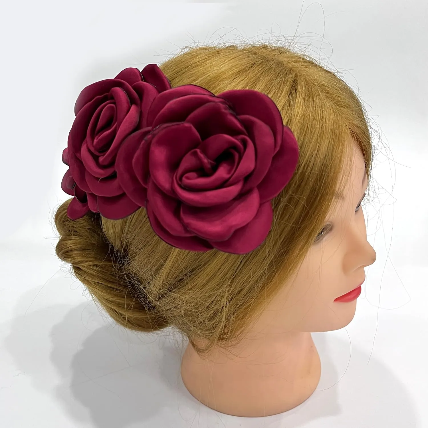 Sanrich Women's Brooches 4pcs Rose Flower Hair Clip Mexican Hair Flowers Clips Hairpin Brooch Tea Party Hats Headpieces (burgundy)
