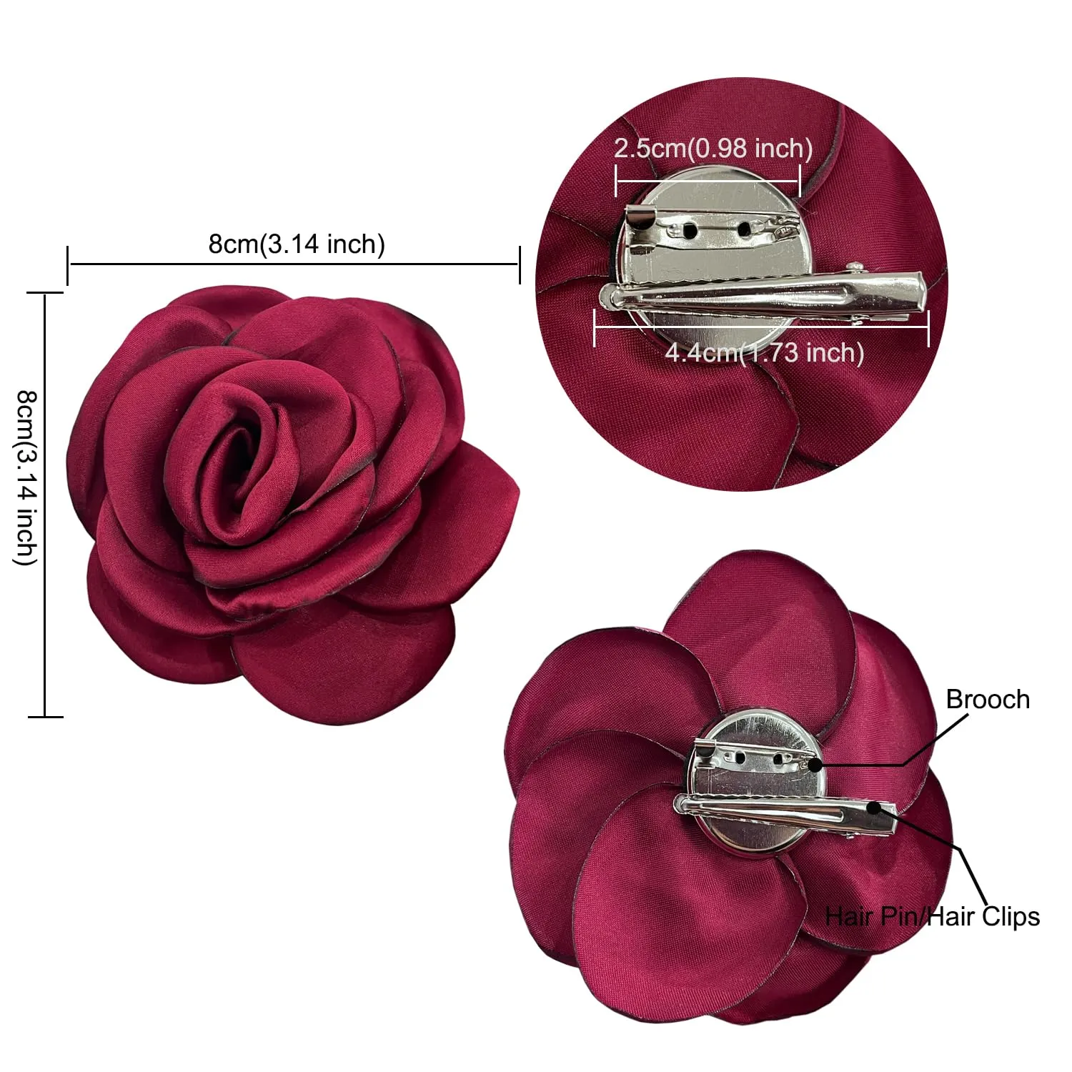 Sanrich Women's Brooches 4pcs Rose Flower Hair Clip Mexican Hair Flowers Clips Hairpin Brooch Tea Party Hats Headpieces (burgundy)