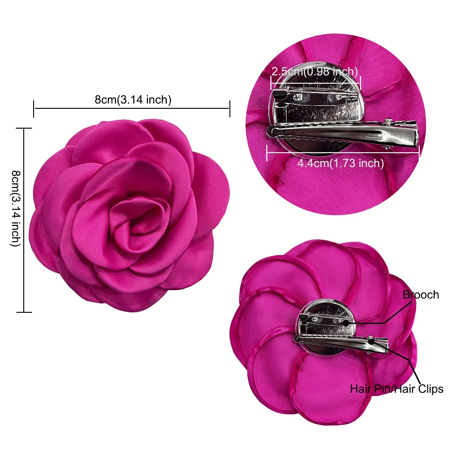 Sanrich Women's Brooches 4pcs Rose Flower Hair Clip Mexican Hair Flowers Clips Hairpin Brooch Tea Party Hats Headpieces (hot pink)