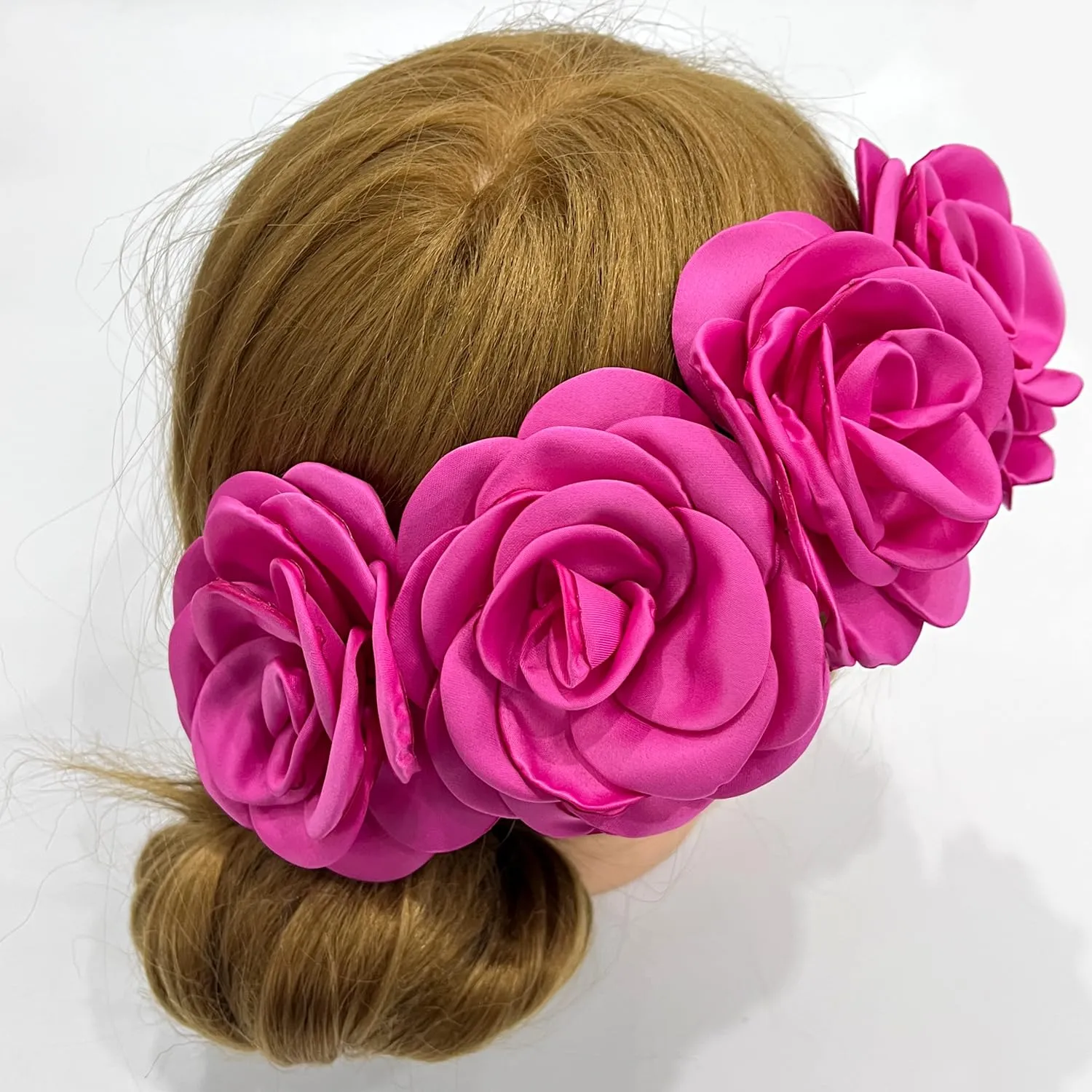 Sanrich Women's Brooches 4pcs Rose Flower Hair Clip Mexican Hair Flowers Clips Hairpin Brooch Tea Party Hats Headpieces (hot pink)