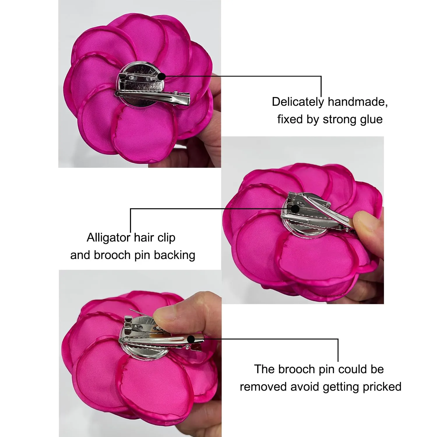 Sanrich Women's Brooches 4pcs Rose Flower Hair Clip Mexican Hair Flowers Clips Hairpin Brooch Tea Party Hats Headpieces (hot pink)