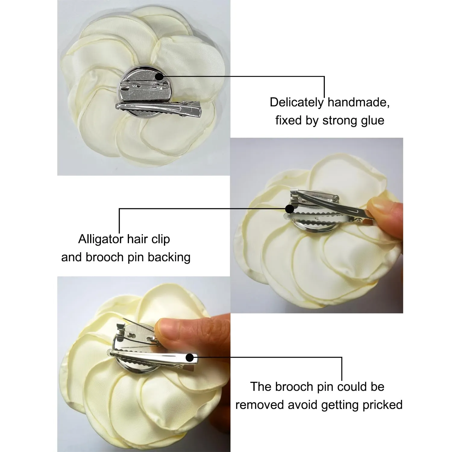 Sanrich Women's Brooches 4pcs Rose Flower Hair Clip Mexican Hair Flowers Clips Hairpin Brooch Tea Party Hats Headpieces (off white)