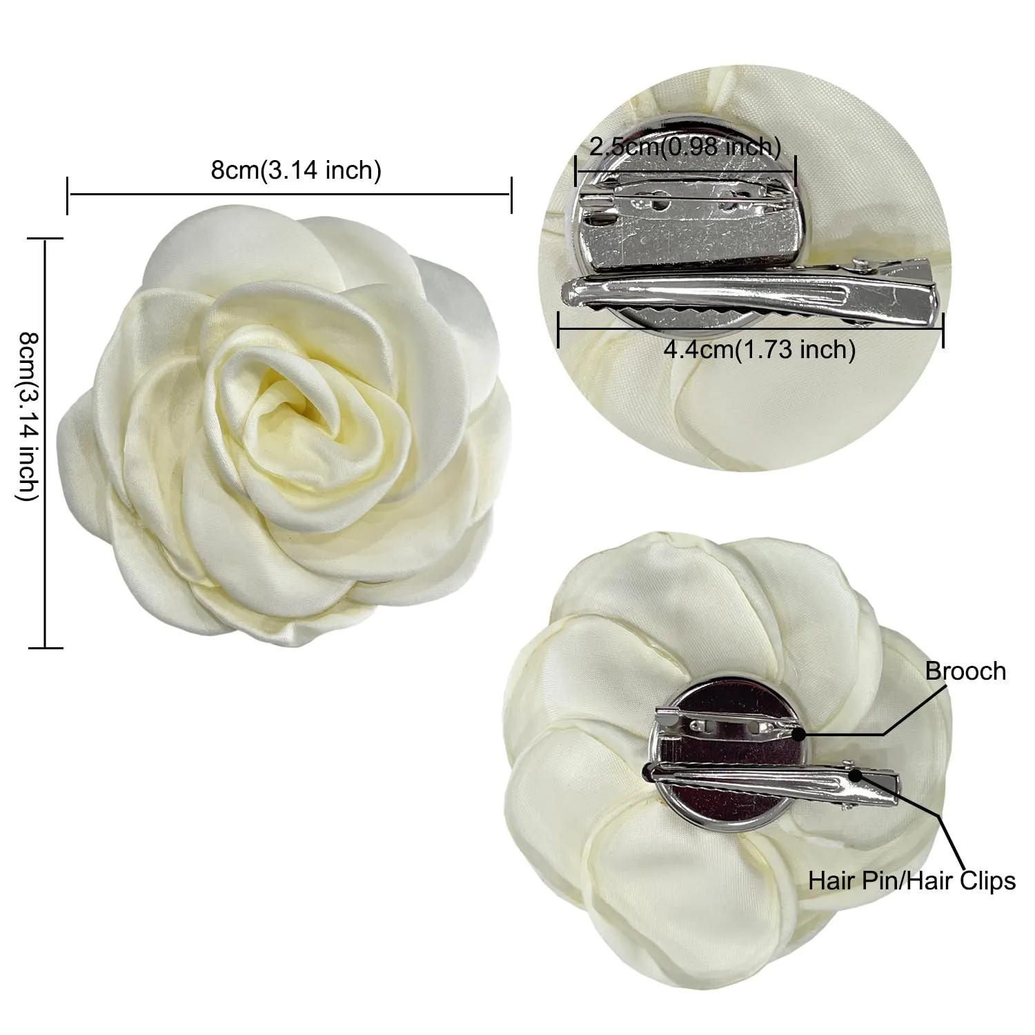 Sanrich Women's Brooches 4pcs Rose Flower Hair Clip Mexican Hair Flowers Clips Hairpin Brooch Tea Party Hats Headpieces (off white)
