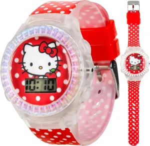 Sanrio Hello Kitty Kids LCD Watch  Red Polka Dot Strap, Iridescent Bezel, Digital Display, Cute Printed Dial, Adjustable Fit, Collectible Tin Box, Perfect for Girls  Fits Wrists 5.5 to 8