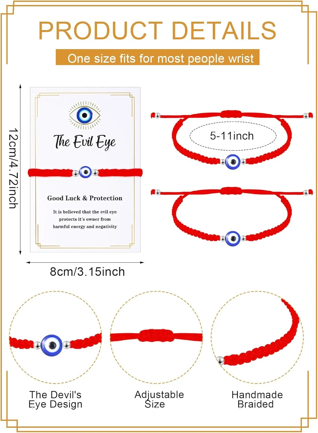 Sasylvia 100 Pcs Evil Eye Bracelets Gift Includes 50 Adjustable Evil Eye Protection Bracelets 50 Wishing Card