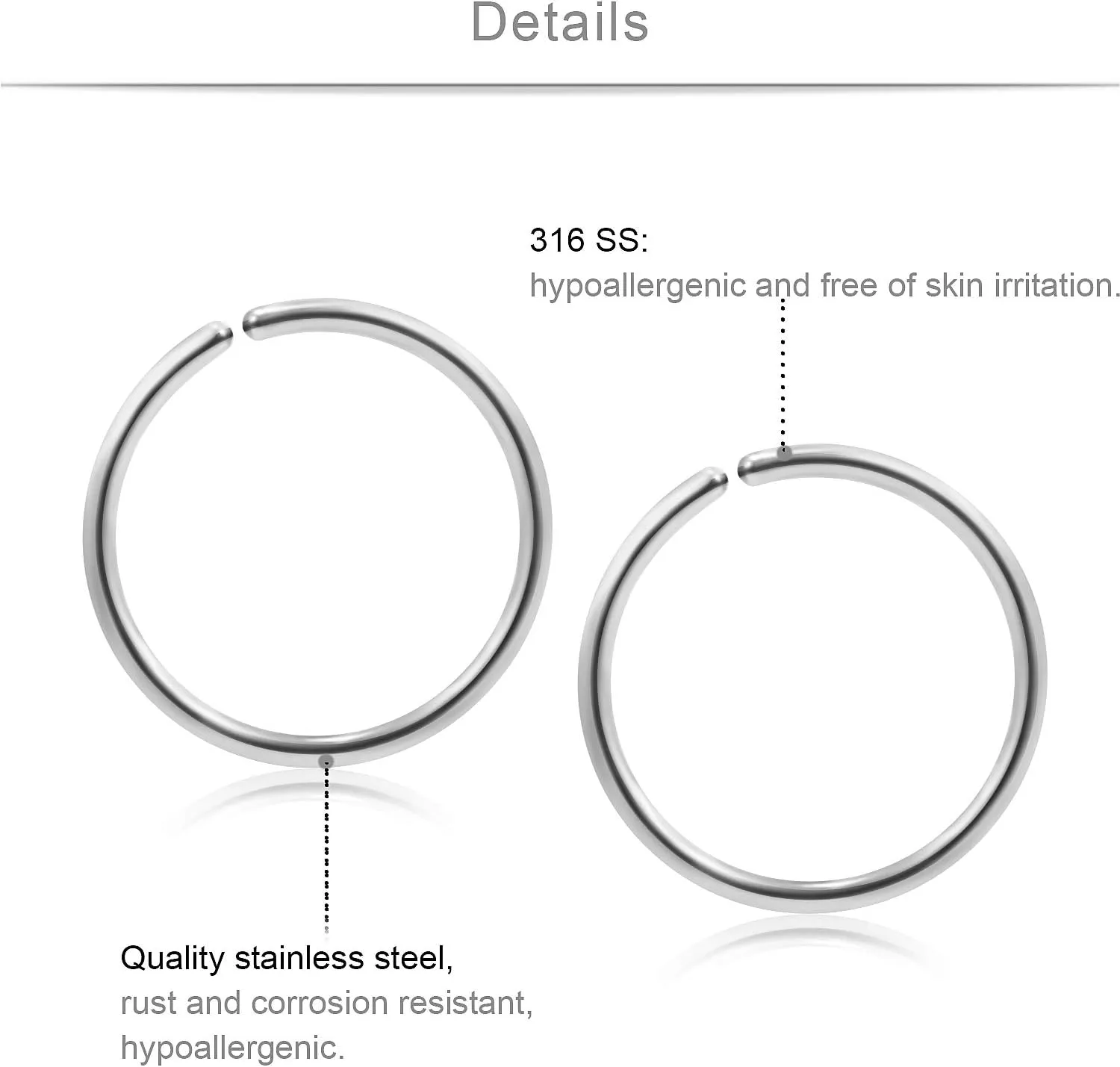 SCERRING 23PCS 22 Gauge Nose Rings Hoop Stainless Steel Bone L Shaped Screw Clear CZ Nose Studs Cartilage Daith Tragus Ear Piercing Ring Hoop Body Jewelry Set