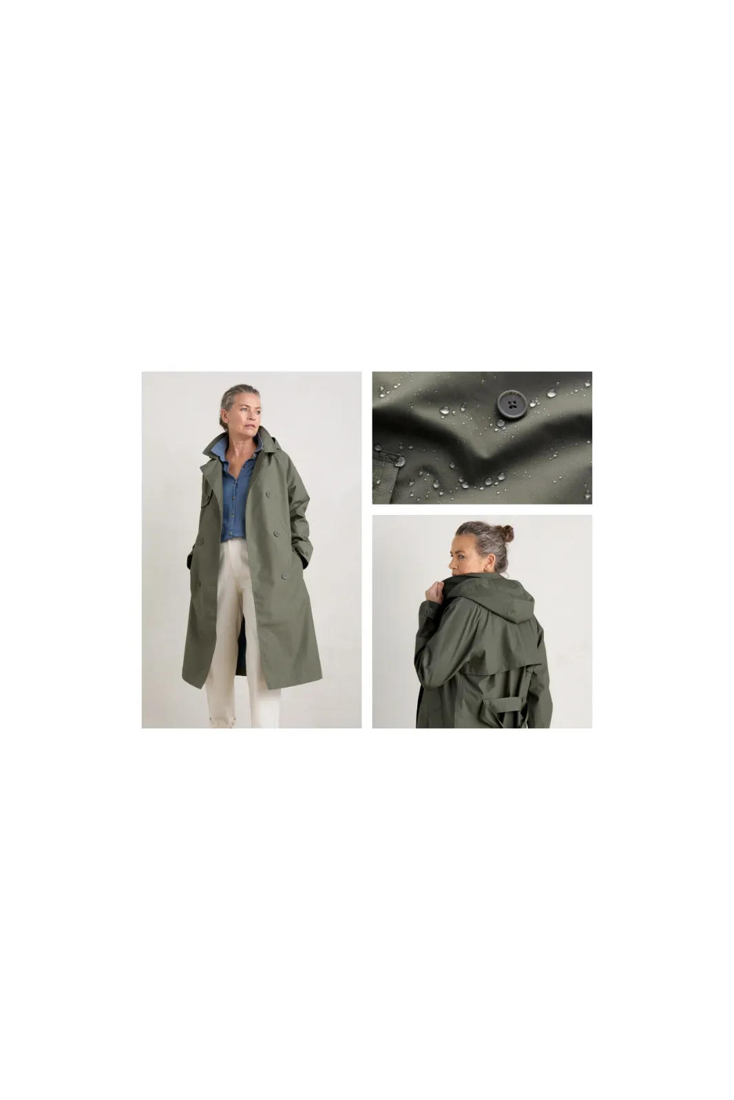 Seasalt Penweathers Trench Coat - Light Nori