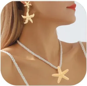 Seashell Necklace for Women Starfish Necklace Summer Beach Charm Necklaces Trendy Boho Pearl Shell Necklaces Summer Outfits for Women Beach Starfish Earrings Vacation Earrings Seashell Jewelry