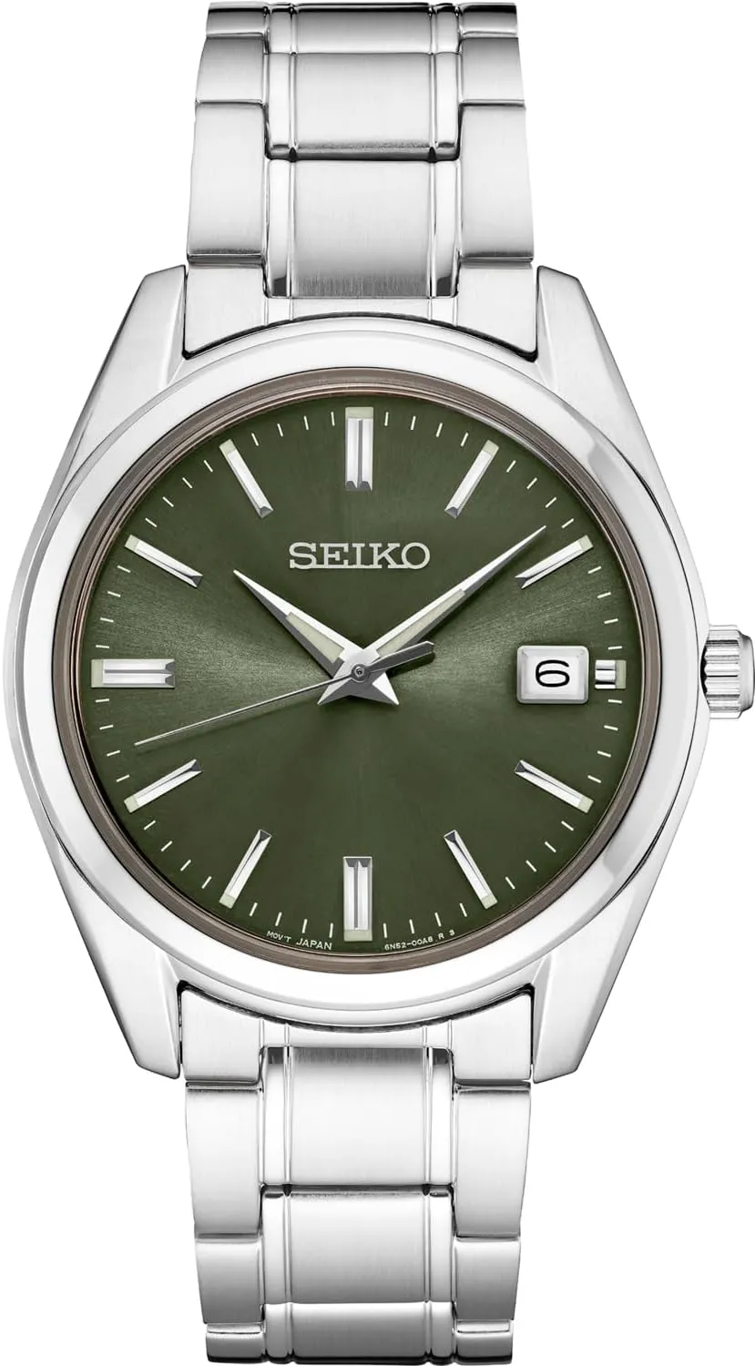 SEIKO SUR527 Automatic Watch for Men - Essentials - Green Dial, Stainless Steel - 100M Water Resistant