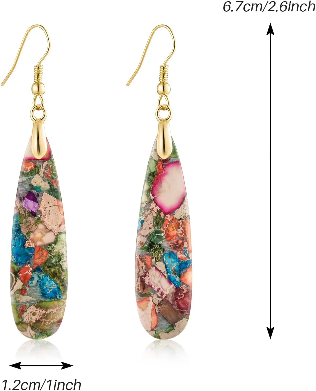 SELOVO Boho Stone Earrings for Women Trendy Teardrop Dangle Earrings Fishhook Drop Earrings