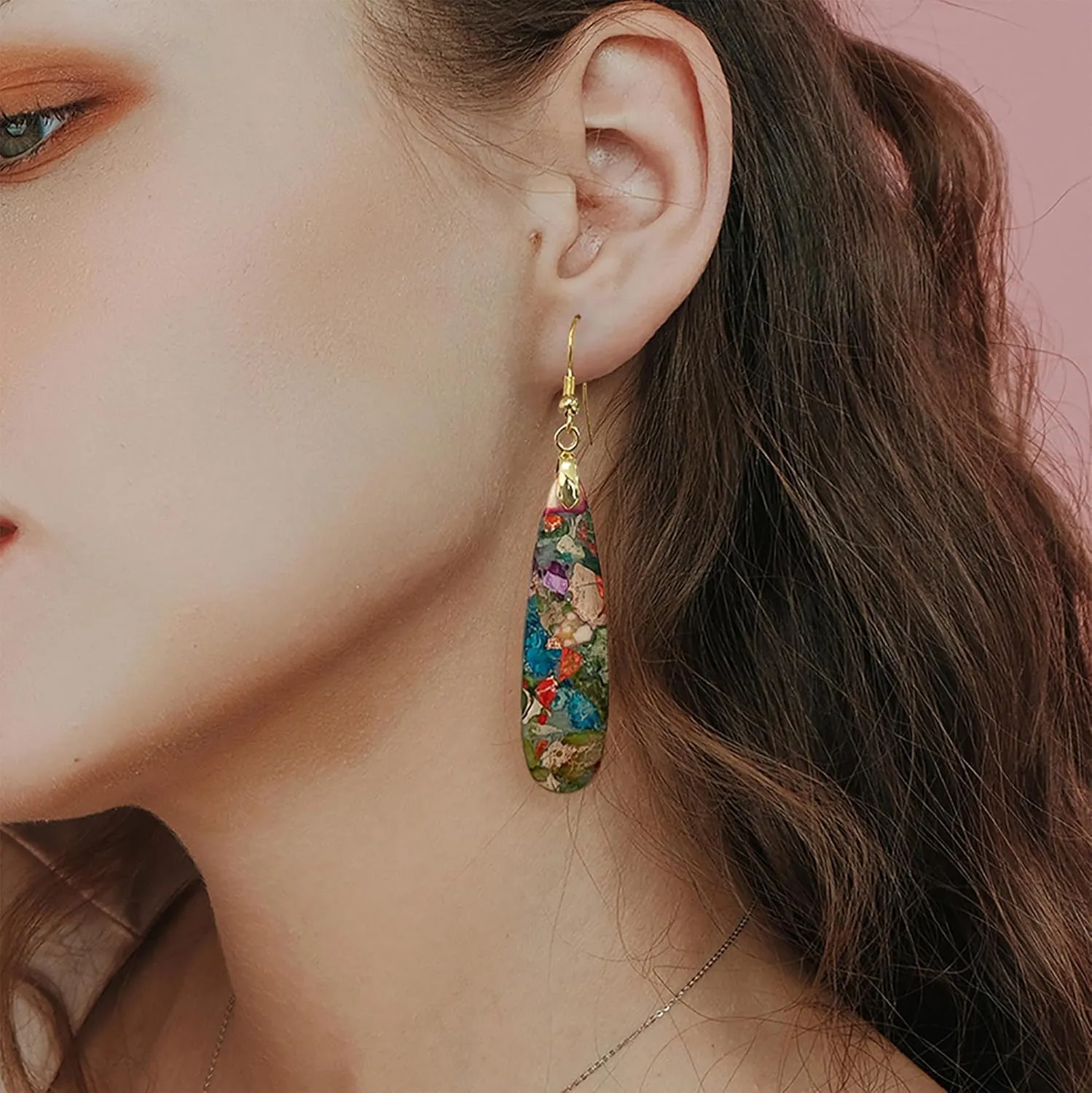 SELOVO Boho Stone Earrings for Women Trendy Teardrop Dangle Earrings Fishhook Drop Earrings