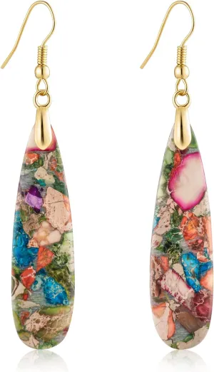 SELOVO Boho Stone Earrings for Women Trendy Teardrop Dangle Earrings Fishhook Drop Earrings