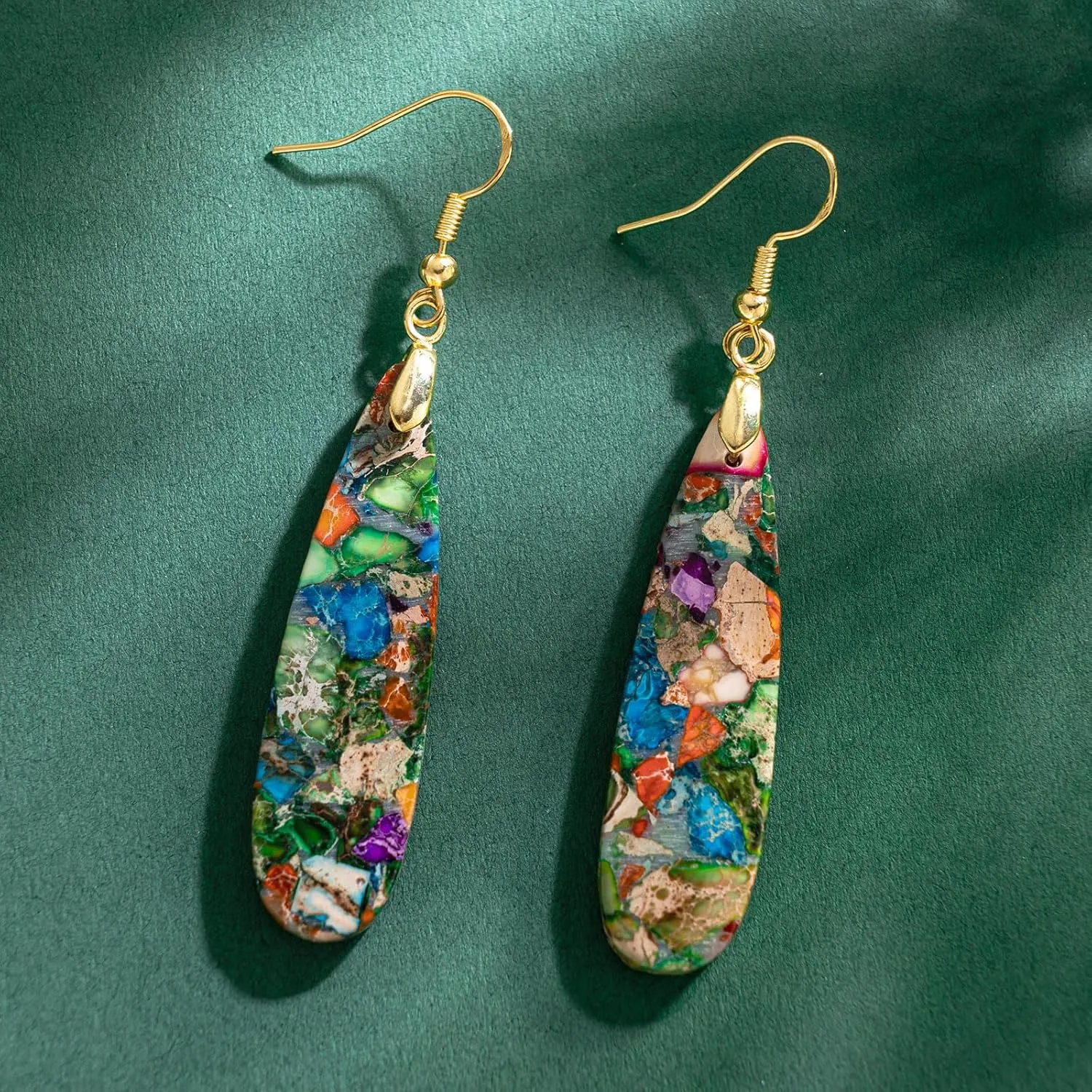 SELOVO Boho Stone Earrings for Women Trendy Teardrop Dangle Earrings Fishhook Drop Earrings