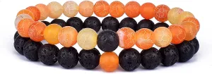 Set Bracelet Couples Distance Black White Natural Lava Stone Tiger Eye Beaded Yoga Bracelets for Men Women Elastic Rope Jewelry,8mm Black Orange