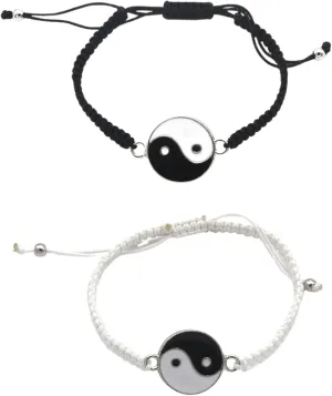 Set of 2 Adjustable Black & White Cord Bracelets  Trendy Braided Wristbands for Couples and Friendship