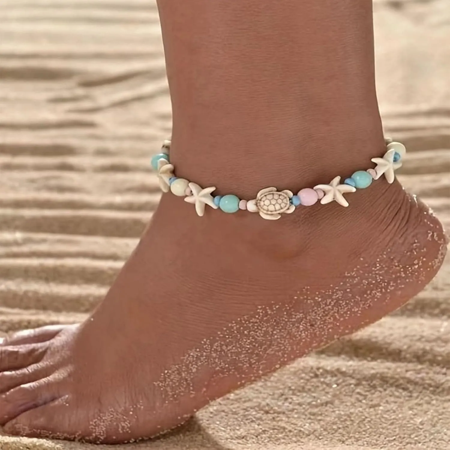 Shell Anklet for Women Starfish Sea Turtle Beach Ankle Bracelets BoHo Handmade Summer Beach Bracelets Jewelry