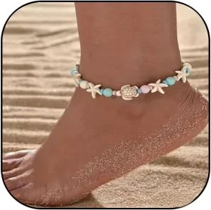 Shell Anklet for Women Starfish Sea Turtle Beach Ankle Bracelets BoHo Handmade Summer Beach Bracelets Jewelry