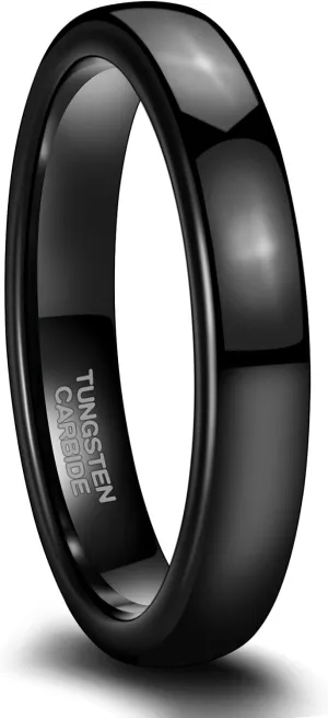 SHINYSO 2mm 4mm 6mm Black Tungsten Carbide Ring Dome Polished Wedding Band for Men Women Comfort Fit Size 4-12