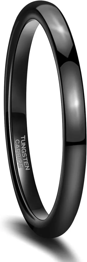 SHINYSO 2mm 4mm 6mm Black Tungsten Carbide Ring Dome Polished Wedding Band for Men Women Comfort Fit Size 4-12
