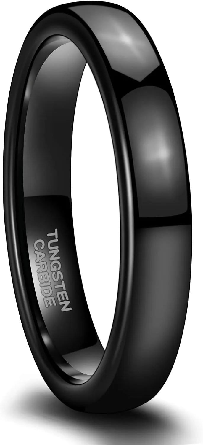SHINYSO 2mm 4mm 6mm Black Tungsten Carbide Ring Dome Polished Wedding Band for Men Women Comfort Fit Size 4-12
