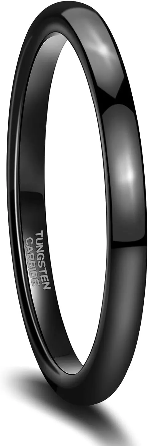 SHINYSO 2mm 4mm 6mm Black Tungsten Carbide Ring Dome Polished Wedding Band for Men Women Comfort Fit Size 4-12