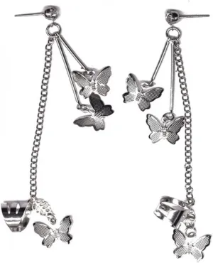 Silver Butterfly Cuff Earrings Chain Tassel Earrings for Women,Butterfly Ear Cuff Drop Dangle Earrings Non-Piercing Cartilage Clip on Earrings Ear Clip