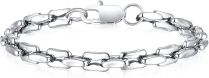 Silver Link Chain Bracelets for Men Women, 7mm Stainless Steel Paperclip Solid Chunky Chain Bracelets, Cool Rectangle Bracelets Trendy Mens Jewelry Gifts, 7.7/8.7/9.5IN