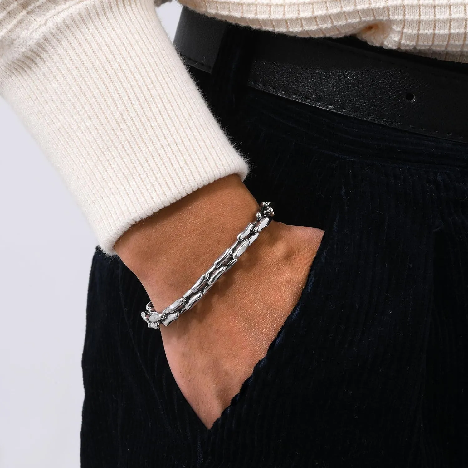 Silver Link Chain Bracelets for Men Women, 7mm Stainless Steel Paperclip Solid Chunky Chain Bracelets, Cool Rectangle Bracelets Trendy Mens Jewelry Gifts, 7.7/8.7/9.5IN