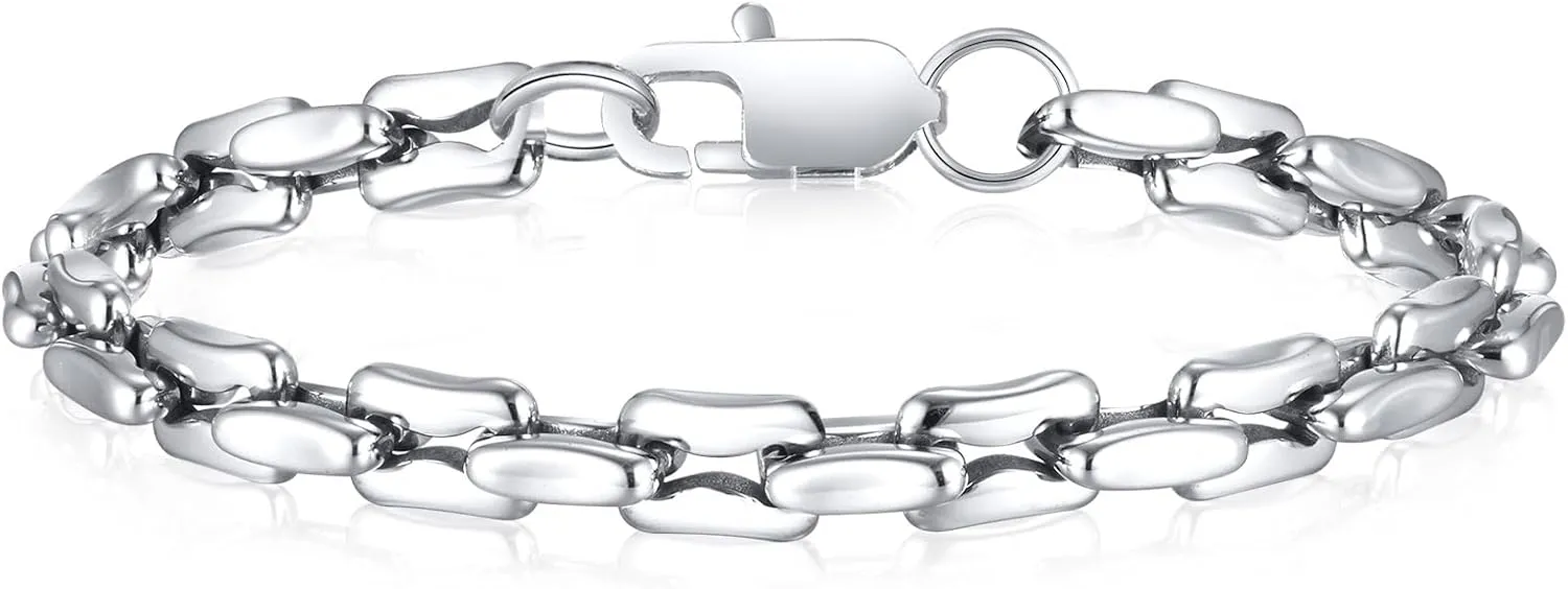Silver Link Chain Bracelets for Men Women, 7mm Stainless Steel Paperclip Solid Chunky Chain Bracelets, Cool Rectangle Bracelets Trendy Mens Jewelry Gifts, 7.7/8.7/9.5IN