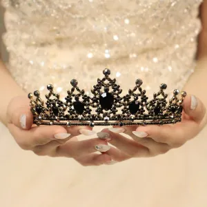 Silver Wedding Crystal Tiara Crown for Women Sparkling Rhinestone Bridal Headbands Princess Quinceanera Headpieces for Birthday Prom Pageant Party (Black gold-black, Standard)