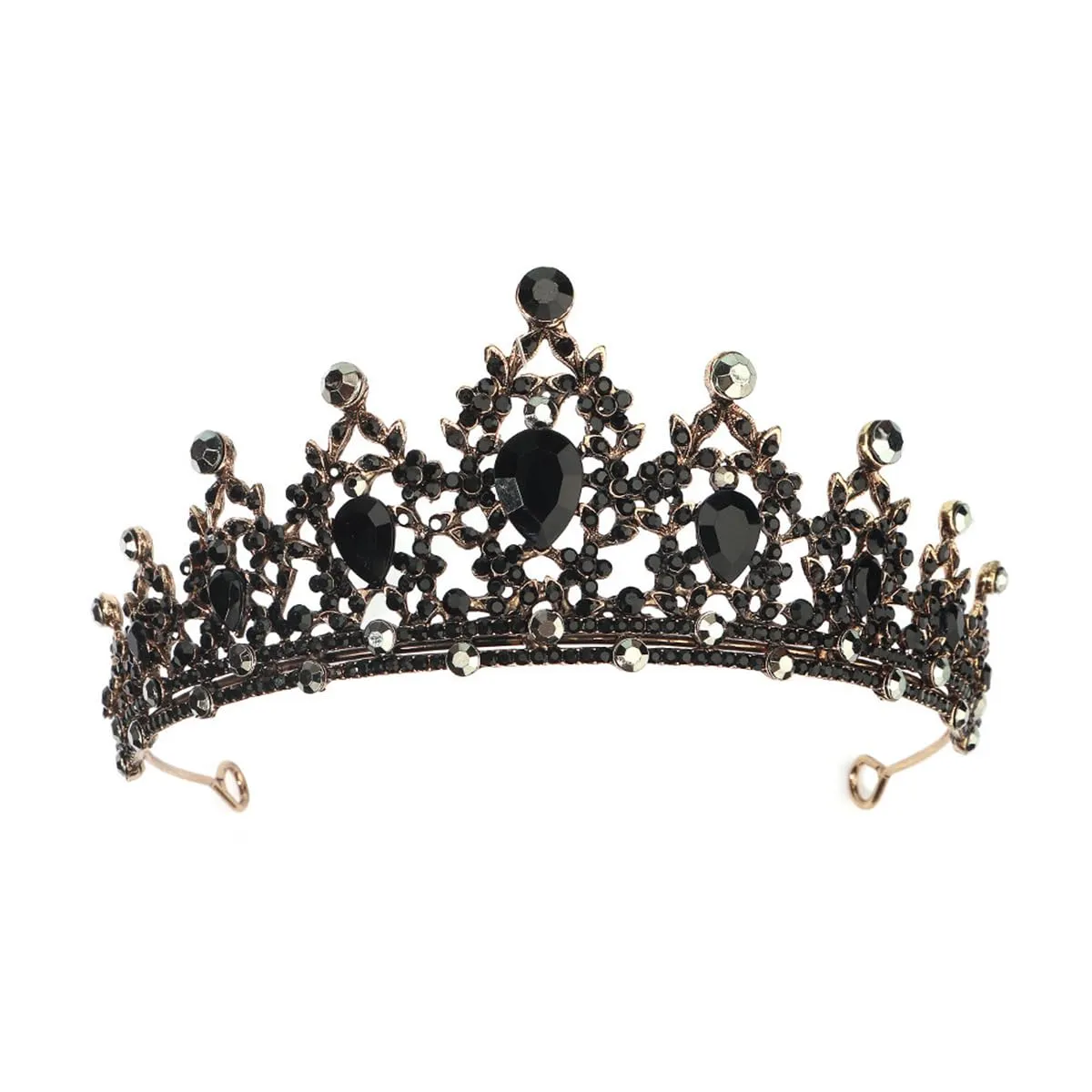 Silver Wedding Crystal Tiara Crown for Women Sparkling Rhinestone Bridal Headbands Princess Quinceanera Headpieces for Birthday Prom Pageant Party (Black gold-black, Standard)