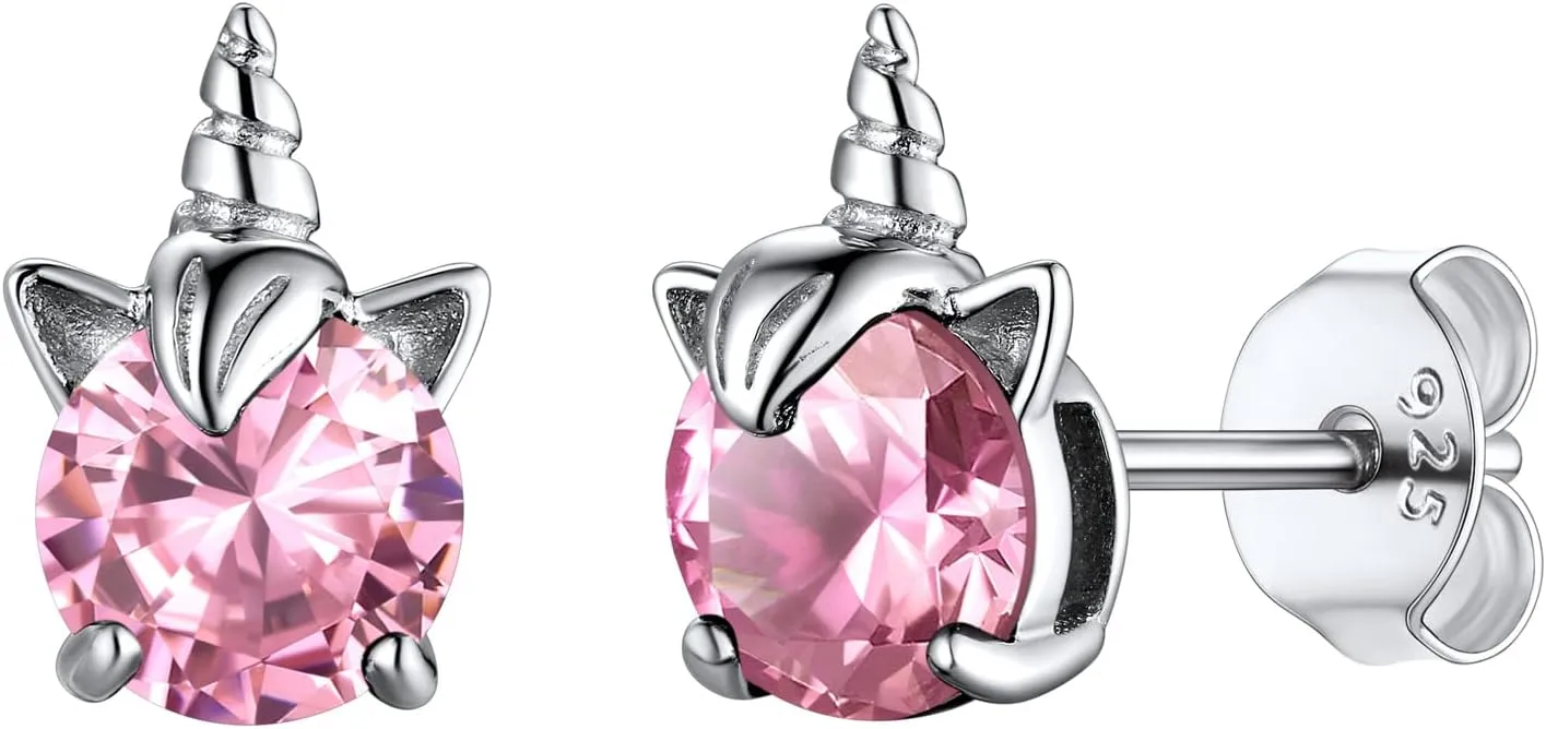 SILVERCUTE 925 Studs for Girls, Cute Animal Earrings Dainty Sterling Silver Unicorn Earrings for Women Girls