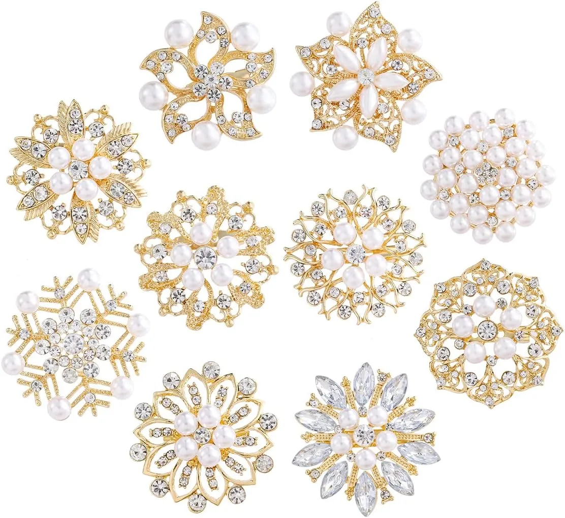 Silver/Gold/Rose Gold Plated Assorted Crystal Rhinestones Brooch Pins Set for DIY Wedding Bouquets Kit