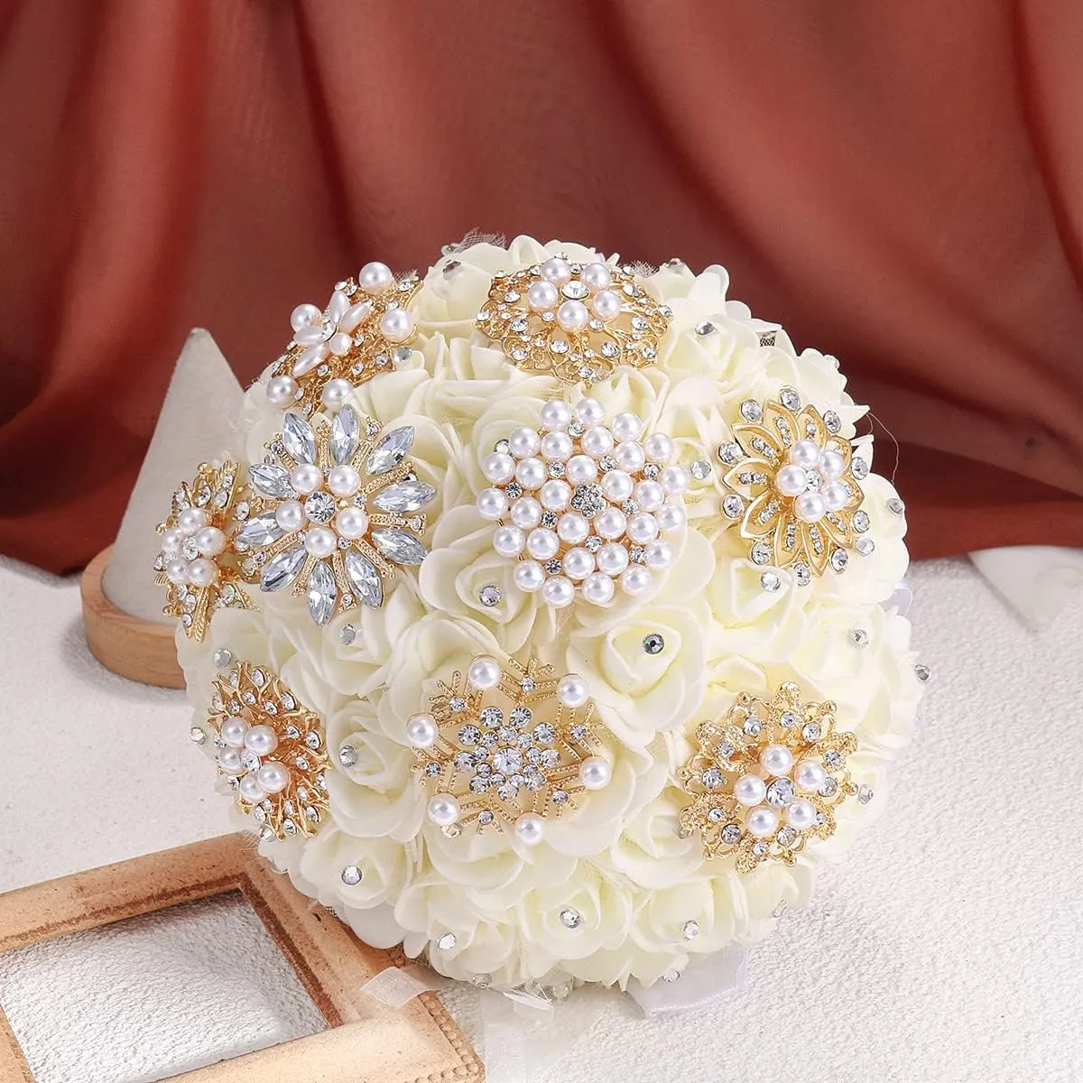 Silver/Gold/Rose Gold Plated Assorted Crystal Rhinestones Brooch Pins Set for DIY Wedding Bouquets Kit