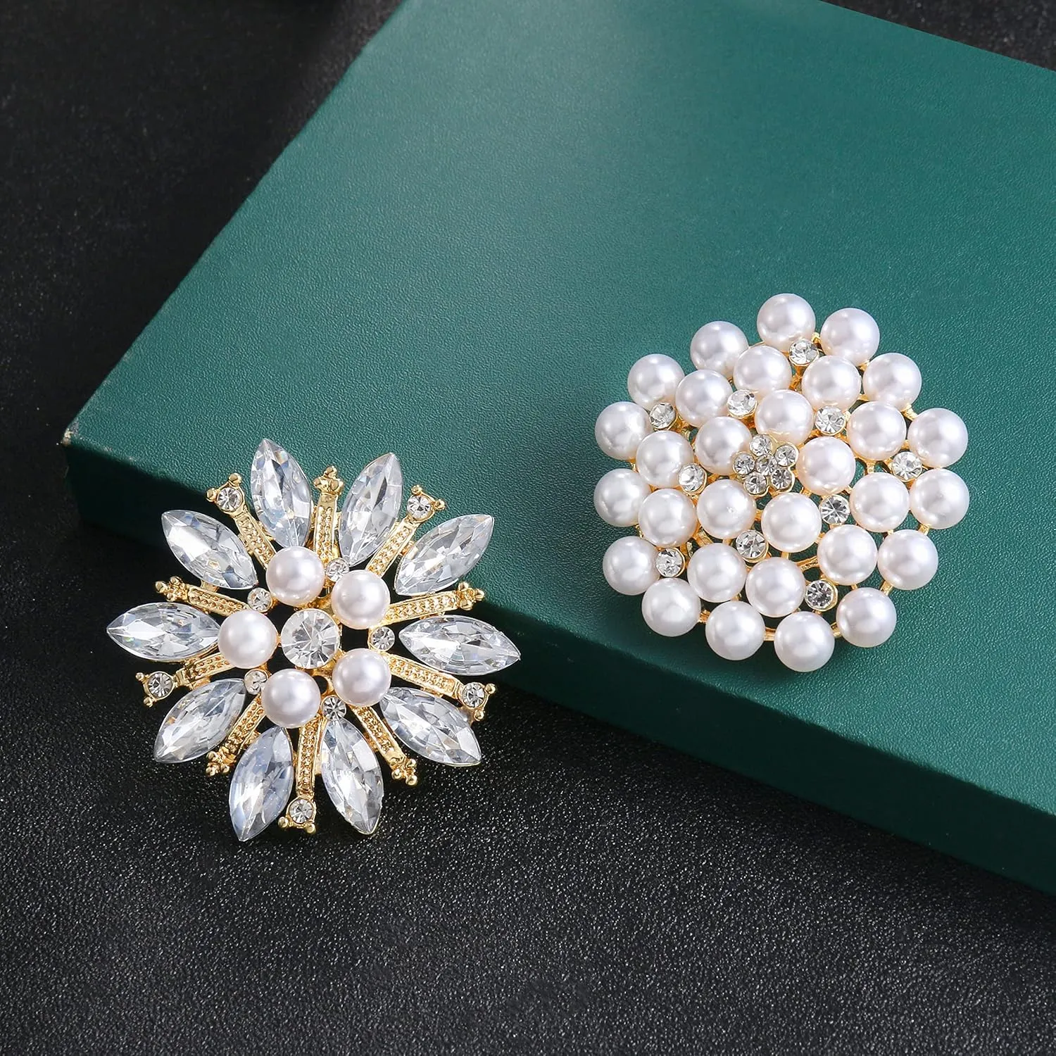 Silver/Gold/Rose Gold Plated Assorted Crystal Rhinestones Brooch Pins Set for DIY Wedding Bouquets Kit