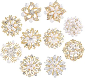 Silver/Gold/Rose Gold Plated Assorted Crystal Rhinestones Brooch Pins Set for DIY Wedding Bouquets Kit