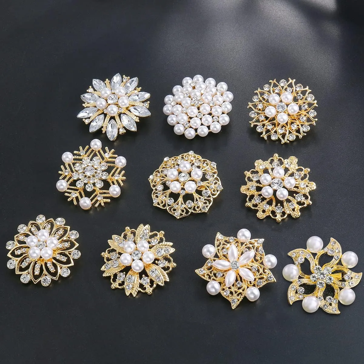 Silver/Gold/Rose Gold Plated Assorted Crystal Rhinestones Brooch Pins Set for DIY Wedding Bouquets Kit