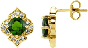Silvershake 1.9 CTW 6MM Natural Cushion Shape Green Chrome Diopside 14K Yellow Gold Plated 925 Sterling Silver Vintage Style Stud Post Gemstone Earrings Jewelry for Women