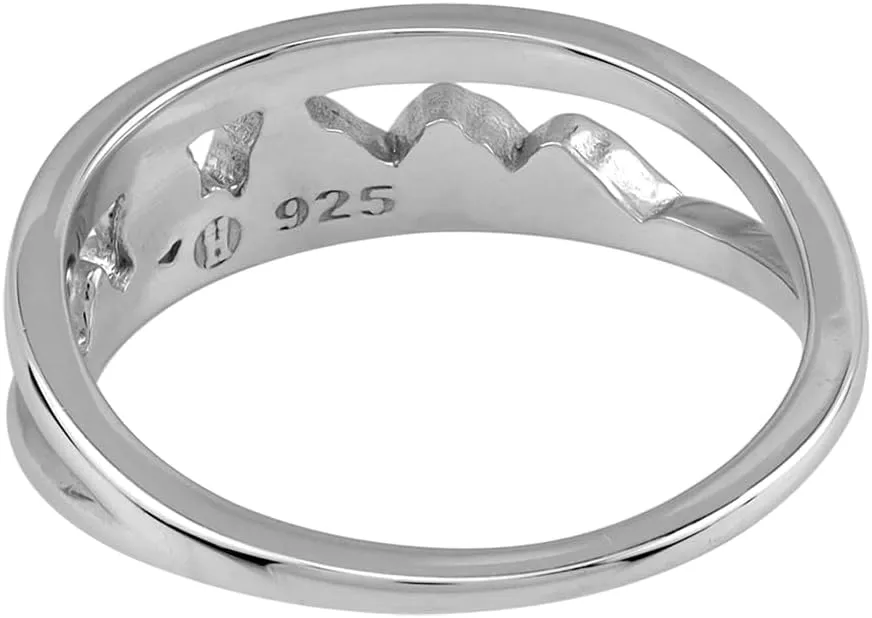 Silvershake White Gold Plated 925 Sterling Silver Minimalist Mountain/Nature/Camper/Climber Casual Ring Jewelry for Women