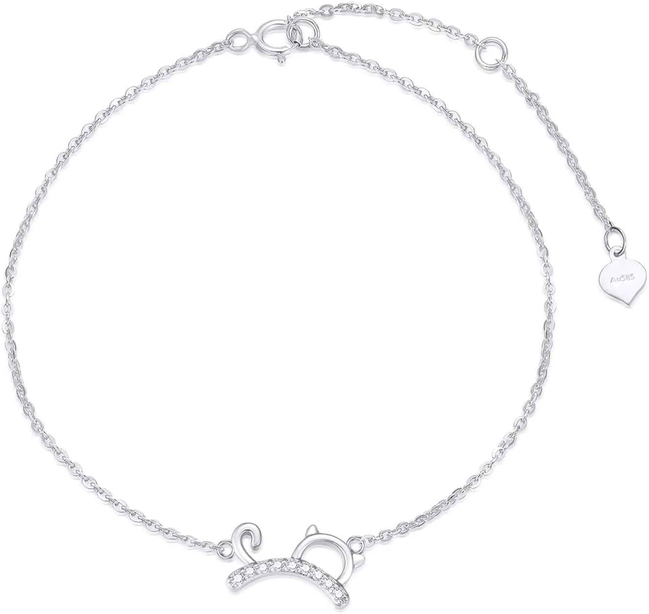 SISGEM Real 14k Gold Natural Diamond Cat Bracelet for Women, 14 Karat Gold Hand Jewelry Gifts for Her, (0.06 ct diamond, 6.8-8.4 Inch)