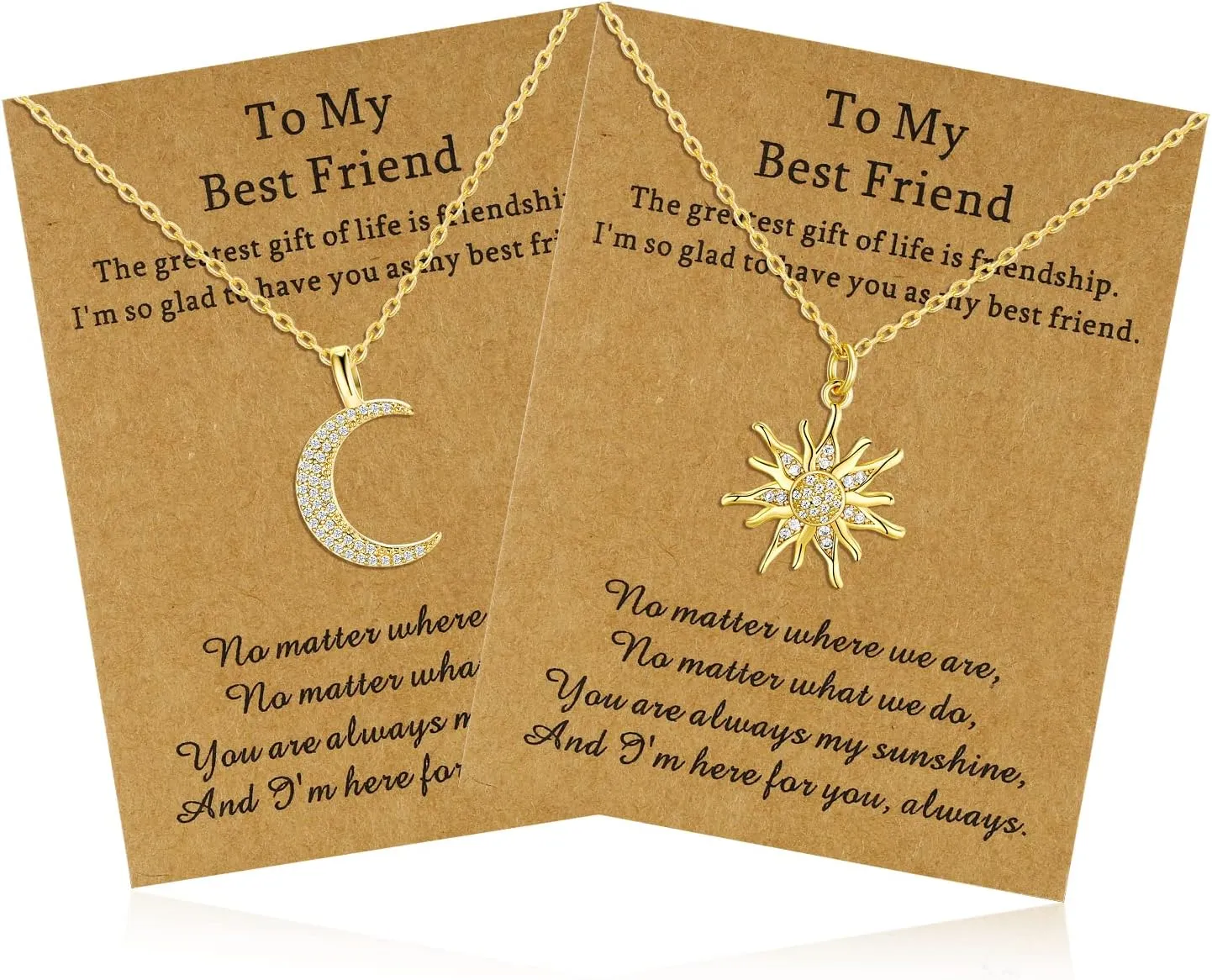 Sister Necklace Best Friends Gifts Card Mother and Daughter Necklace Sister BFF Friendship Pendant Sun Moon Heart Circle 14K Yellow Gold Plated Necklace Couple Jewelry Gift