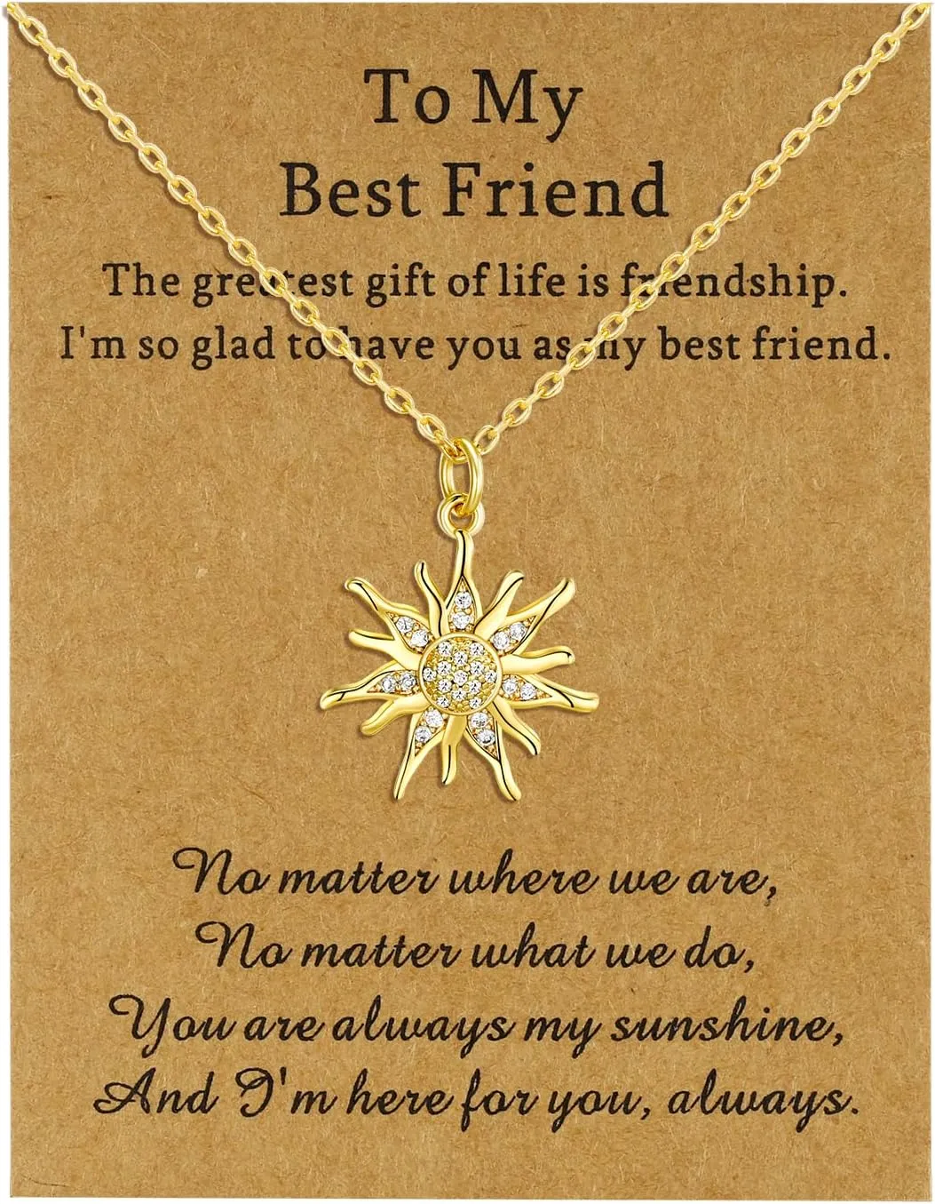 Sister Necklace Best Friends Gifts Card Mother and Daughter Necklace Sister BFF Friendship Pendant Sun Moon Heart Circle 14K Yellow Gold Plated Necklace Couple Jewelry Gift