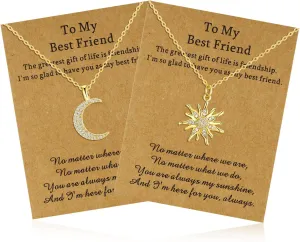 Sister Necklace Best Friends Gifts Card Mother and Daughter Necklace Sister BFF Friendship Pendant Sun Moon Heart Circle 14K Yellow Gold Plated Necklace Couple Jewelry Gift