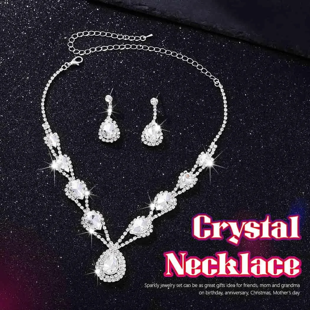 Sixexey Bridal Jewelry Set for Wedding Silver Rhinestone Necklace Set Prom Costume Neck Jewelry for Women