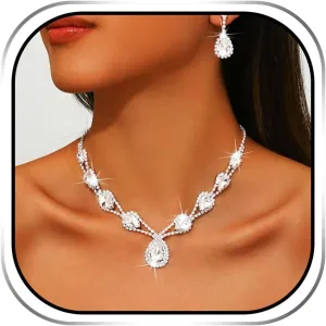 Sixexey Bridal Jewelry Set for Wedding Silver Rhinestone Necklace Set Prom Costume Neck Jewelry for Women