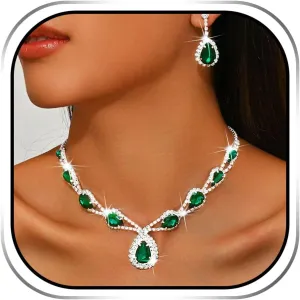 Sixexey Bridal Jewelry Set for Wedding Silver Rhinestone Necklace Set Prom Costume Neck Jewelry for Women
